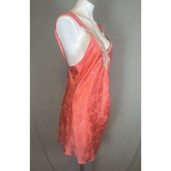 VTG Gold Label VICTORIA'S SECRET Satin Floral Nightie Ruched Medium Salmon Pink - Picture 4 of 11